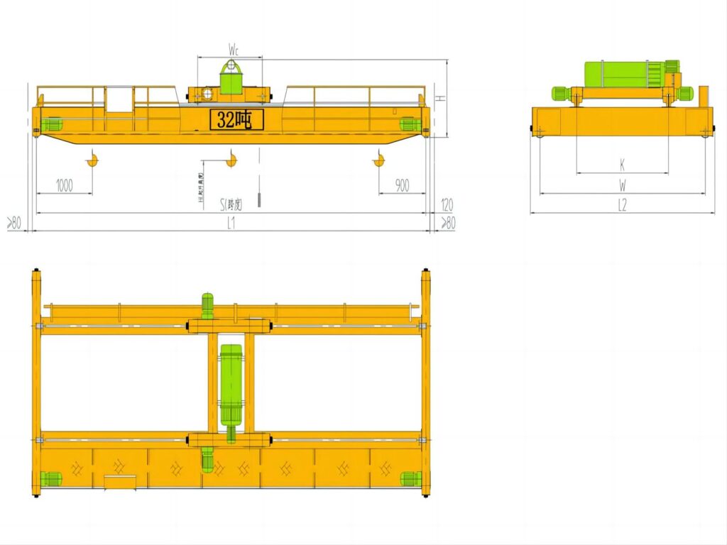 32噸電動葫蘆雙梁起重機結(jié)構(gòu)圖