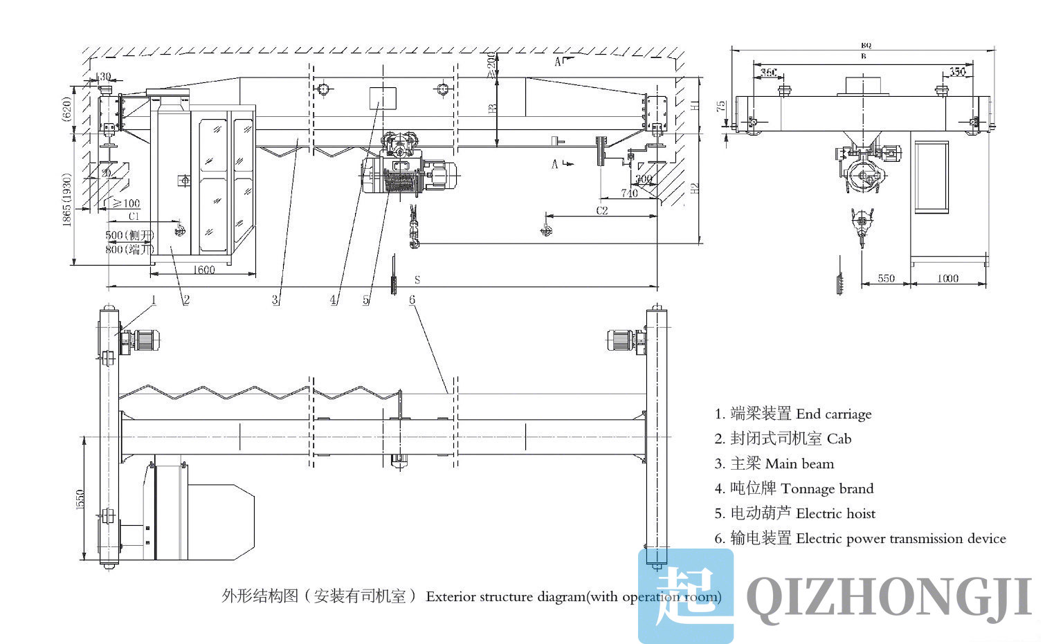 16噸電動(dòng)單梁起重機(jī)結(jié)構(gòu)圖