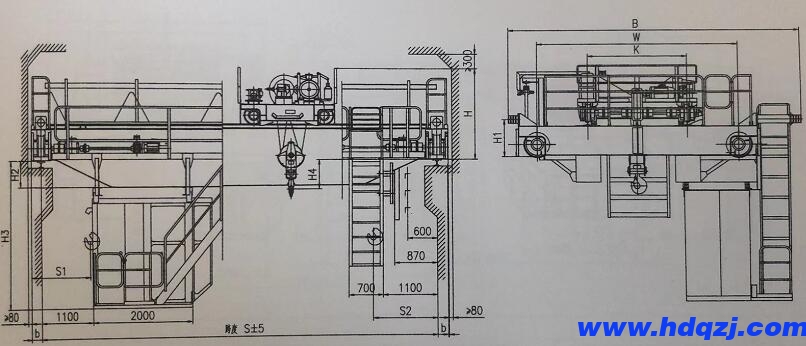 QD型吊鉤橋式起重機結構技術參數圖